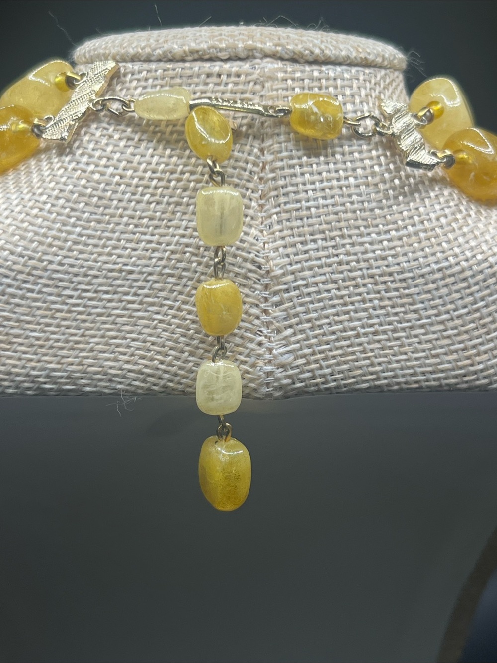 Vintage Hong Kong Honey Yellow Crackle Glass Double Strand statement necklace - Picture 3 of 6